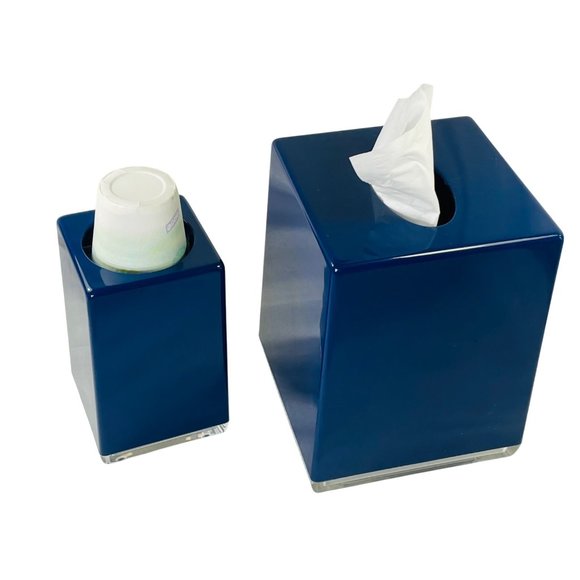 Vintage Oxford Lucite Cobalt Blue and Clear Tissue Box & Cup Holder Set - Picture 12 of 14